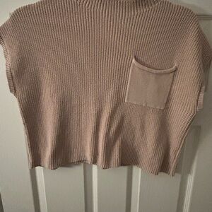 Tan Knit Sweater Vest with Pocket